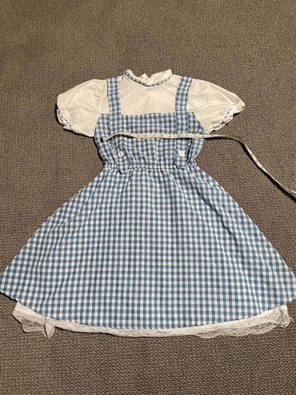 Blue Dorothy Gingham Pinafore Dress with White Puff Sleeve Blouse